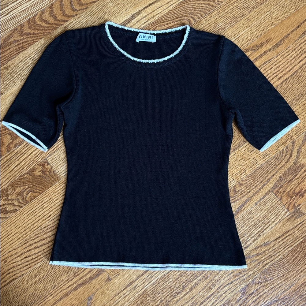 VININI Italian Black Knit Top with White Trim